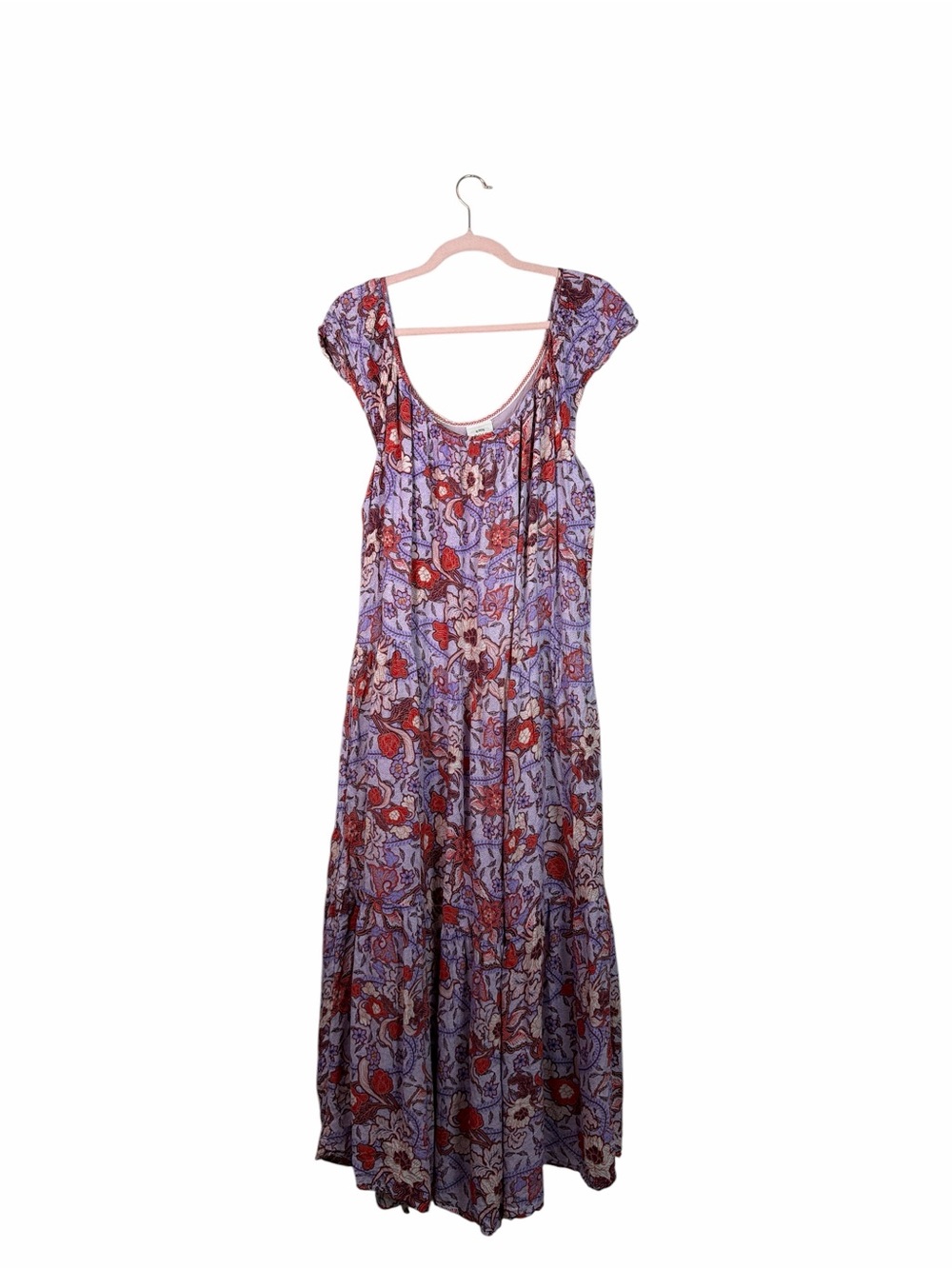Knox Rose XXL Lavender Floral Maxi Dress Boho Cap Sleeve Rayon Flowy